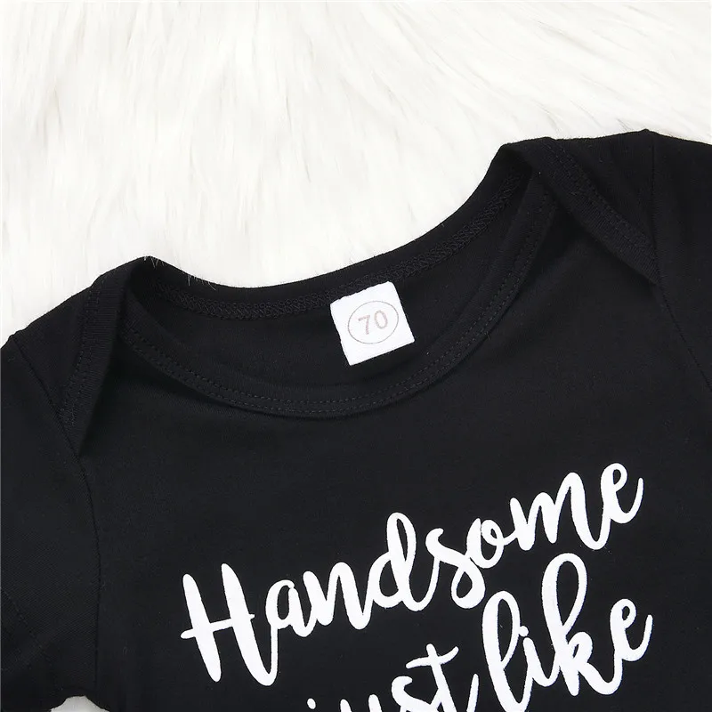 Newborn Baby Cool Handsome Boys Cotton Top Letter Romper+Long Pants Leggings+Hat 3Pcs Outfits Clothes Summer Soft Clothing 0-24M |