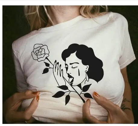 Футболка для девочек с принтом в виде цветка розы хипстерская Повседневная