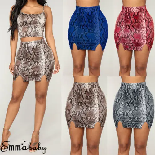 2019 Новая мода женщин змеиной кожи Bodycon короткая мини юбка нерегулярные Сплит