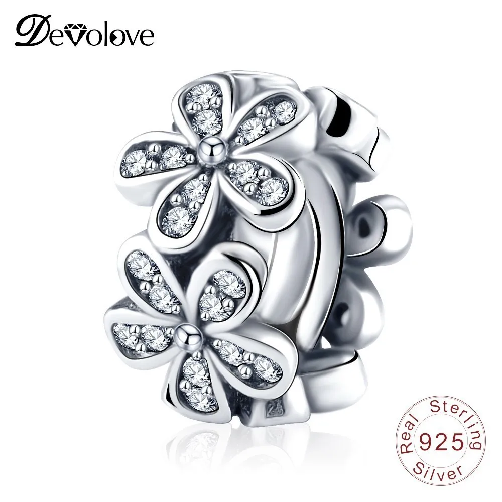 Devolove 925 Стерлинговое Серебро ослепительные ромашки цветок CZ Шарм Fit Pandora браслет