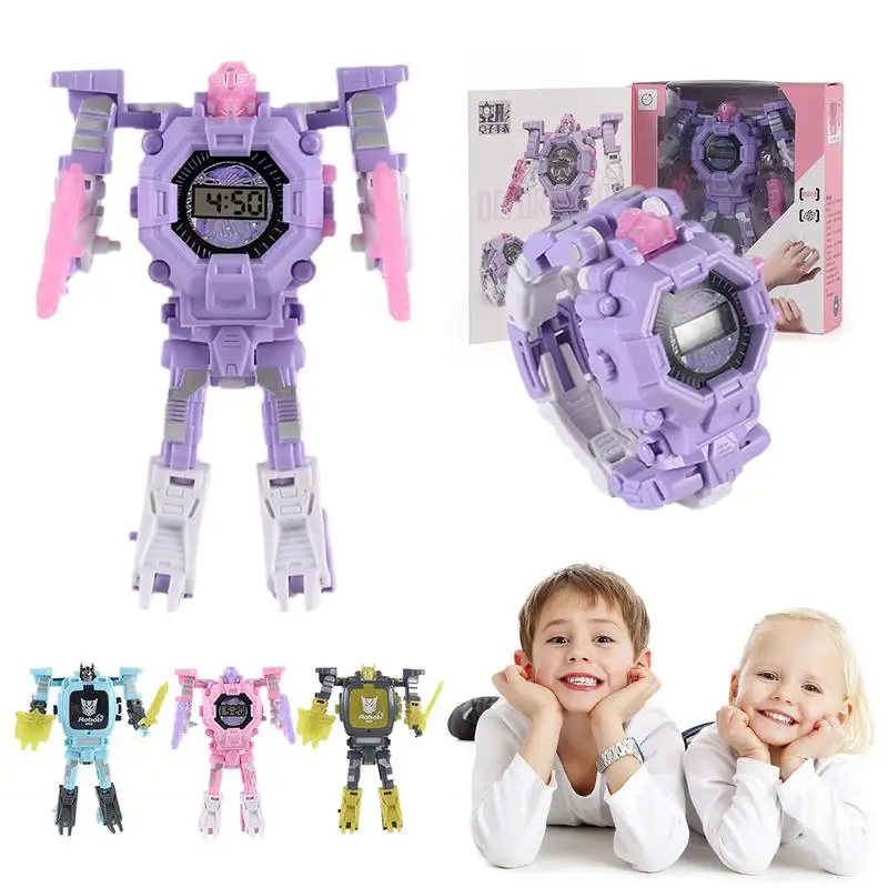 Робот трансформеры наручные часы игрушка робот электронные детские спортивные