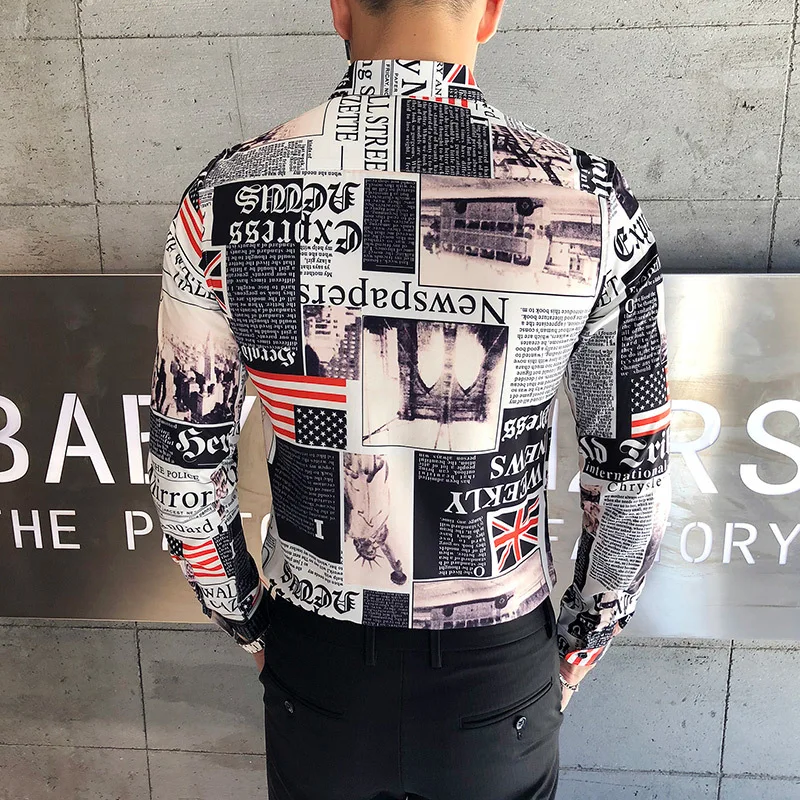 Дизайнерская рубашка модные принт с государственным флагом Slim Fit для мужчин