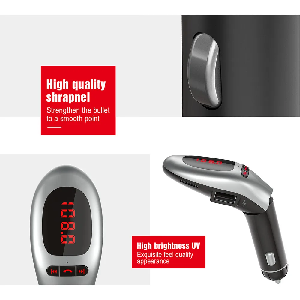 

Автомобильное зарядное устройство с двумя USB-портами 3,1 А, ЖК-дисплей с отображением частоты и тока, Bluetooth, FM-передатчик, MP3, музыкальный плеер