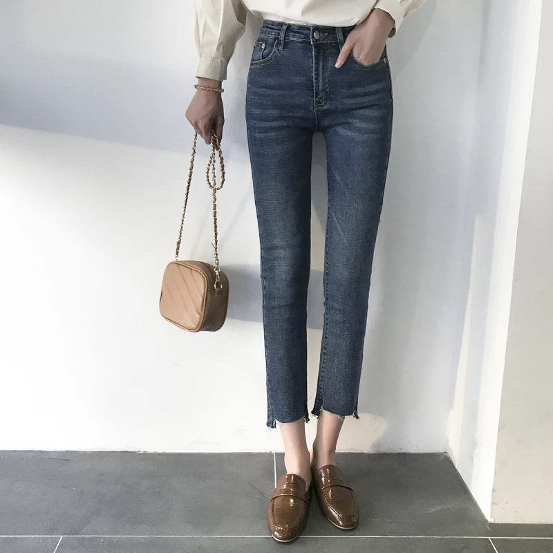 2020 офисные женские джинсы моющиеся крючком джинсовые брюки Классические для