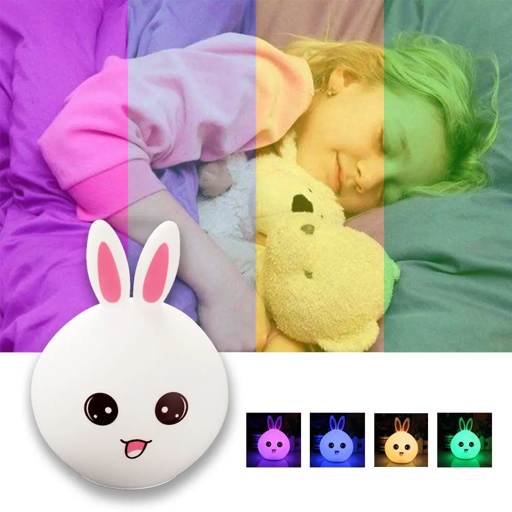 2018 Новый светодио дный кролик ночник многоцветный силиконовые Touch Сенсор