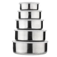 5pcsset new stainless steel mixing crisper food container bowls silver color 5 bowls with 5 lids kitchen pot tableware tools