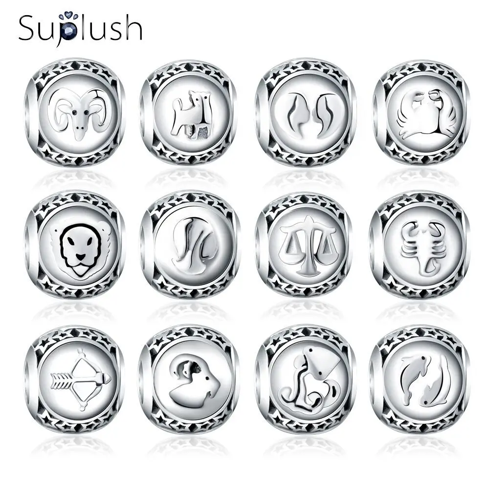 Suplush 100% Стерлинговое Серебро 925 пробы Шарм двенадцать созвездий аксессуары