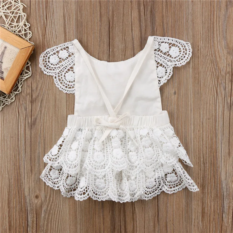 Cute Baby Girls Lace Princess Romper Summer White Sleeveless Backless Ruffle Cotton Jumpsuit Casual Sunsuit Clothes | Детская одежда и