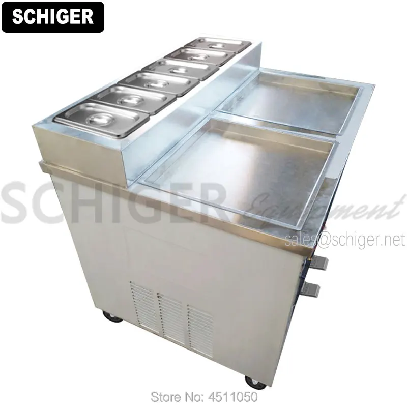 Schiger 2018 новый тип тайский жареное мороженое машина с салат долива морозильник