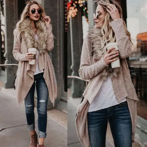Womens Autumn Winter Fur Fluffy Warm Cardigans Coat Waterfall Jacket Outwear | Женская одежда