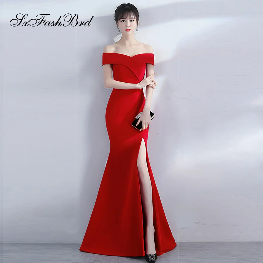 Robe De Soiree/бордовое вечернее платье с открытыми плечами для девочек свадебной