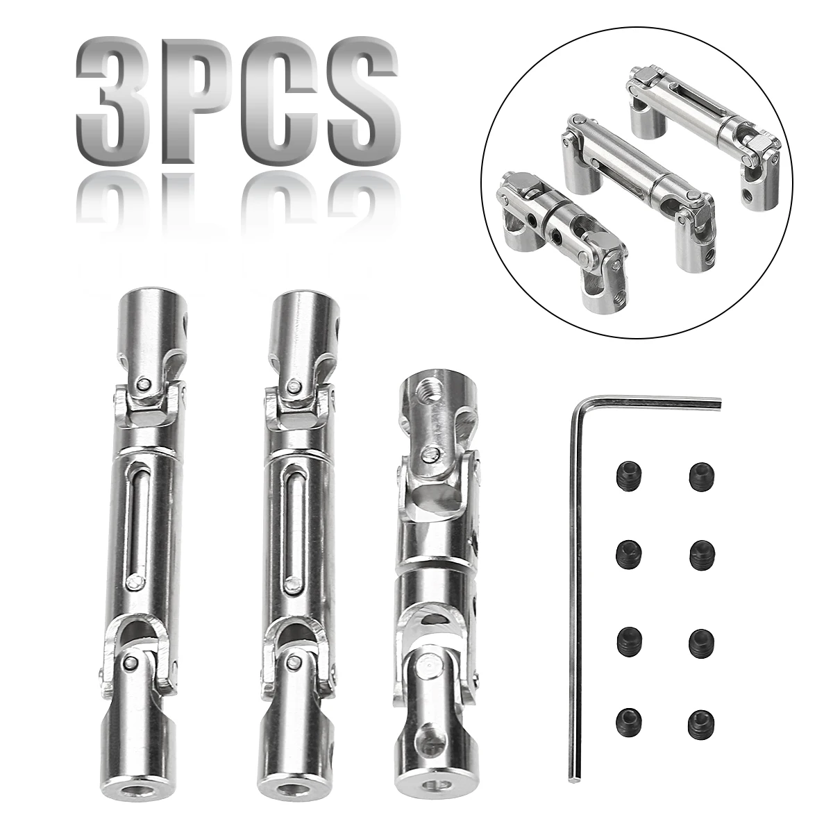 

New 3Pcs High Quality Upgrade Part Metal Drive Shaft Silver For WPL B-36 B-16 6WD 1/16 RC Car For Tool Parts