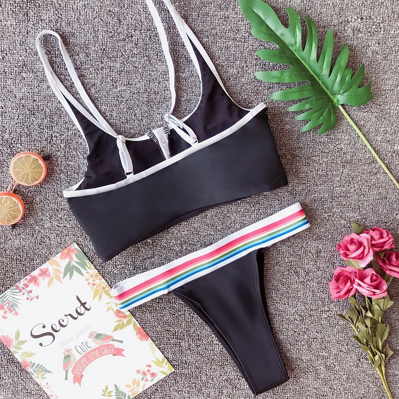 Сексуальный женский купальник в полоску пуш-ап с подкладкой укороченный топ