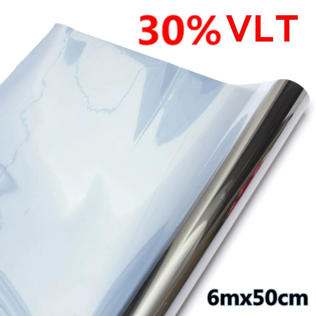 Тонировочная пленка для автомобильного стекла 15% 30% VLT 6 м x 50 см рулон серебристого