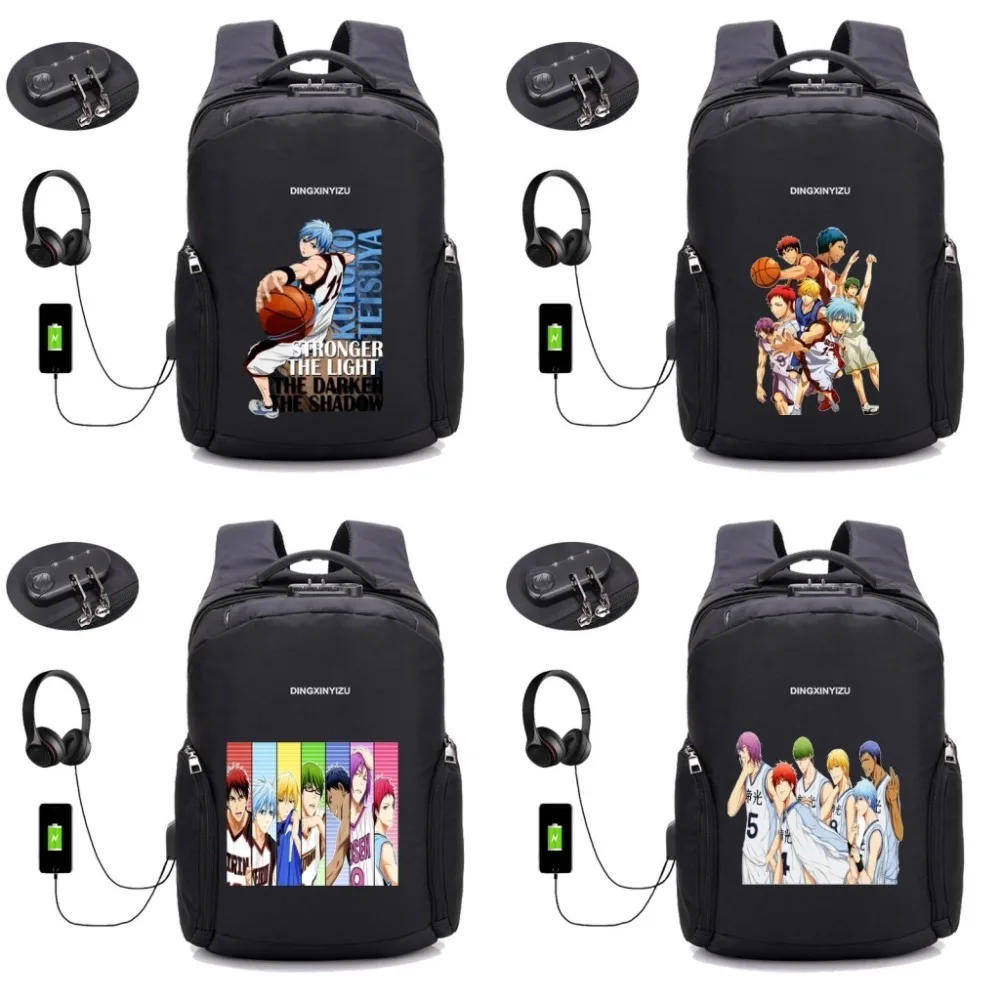 Рюкзак для ноутбука Kuroko no Basket с защитой от кражи и USB зарядкой водонепроницаемый