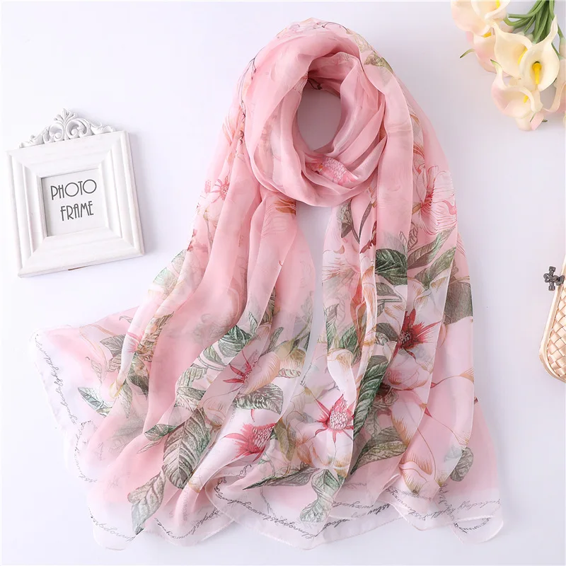 2019 New Women's Silk Scarf Soft Floral Print Spring Shawls Wraps Lady Pashmina Poncho Bandana Female Hijabs Foulard | Аксессуары