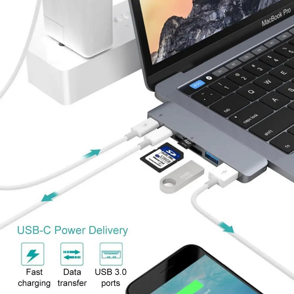 New Brand USB Hub Combo Card Reader Type-C 3.0 Converter Adapter 4K HD 6 In 1 Dual USB3.0 Ports | Компьютеры и офис