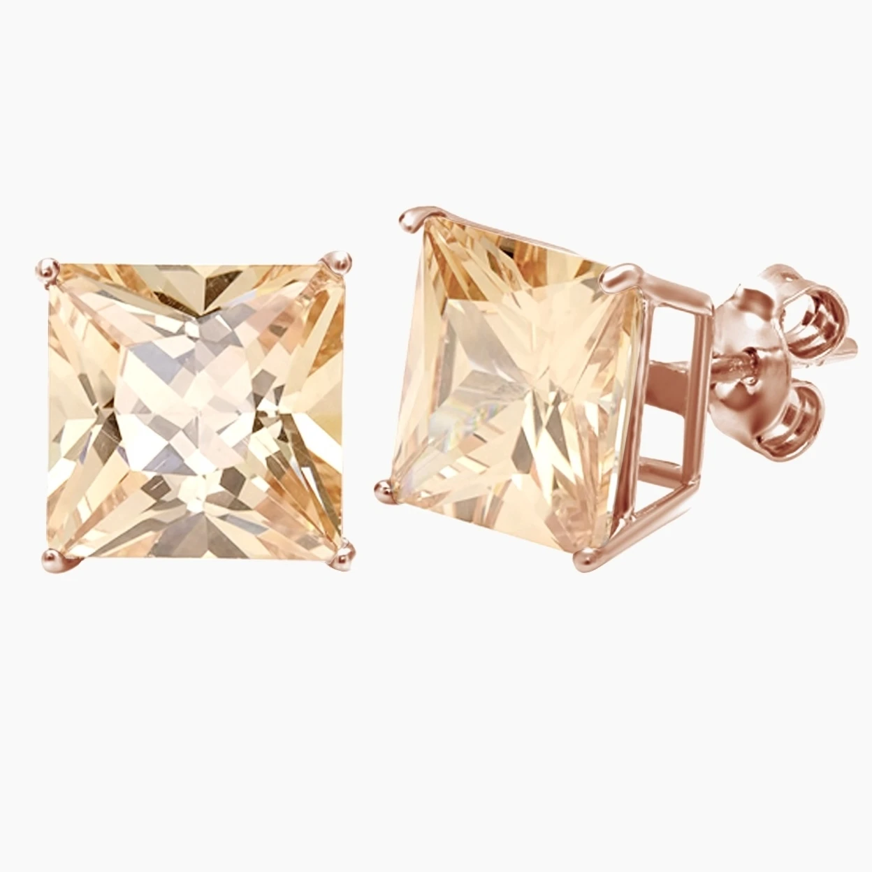 14 K Rose Gold Покрытие Принцесса Cut Morganite серьги 4 кольцо с крапановой закрепкой камня