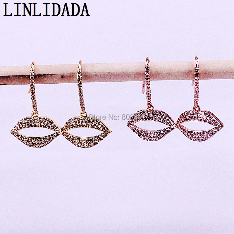 

5Pair Fashion Charm Micro Pave CZ Lip Pendant Dangle Earrings For Women Jewelry LL-E011