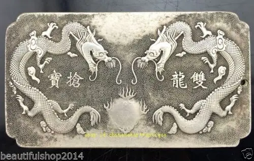 Китайский тибетский серебристый амулет Shuang Long Qiang Bao скульптура тангка Netsuke NR | Дом