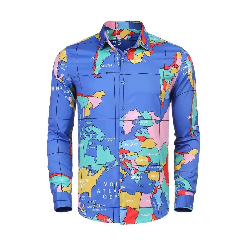 Для мужчин повседневное карта печати с длинным рукавом Sprint осень Кнопка