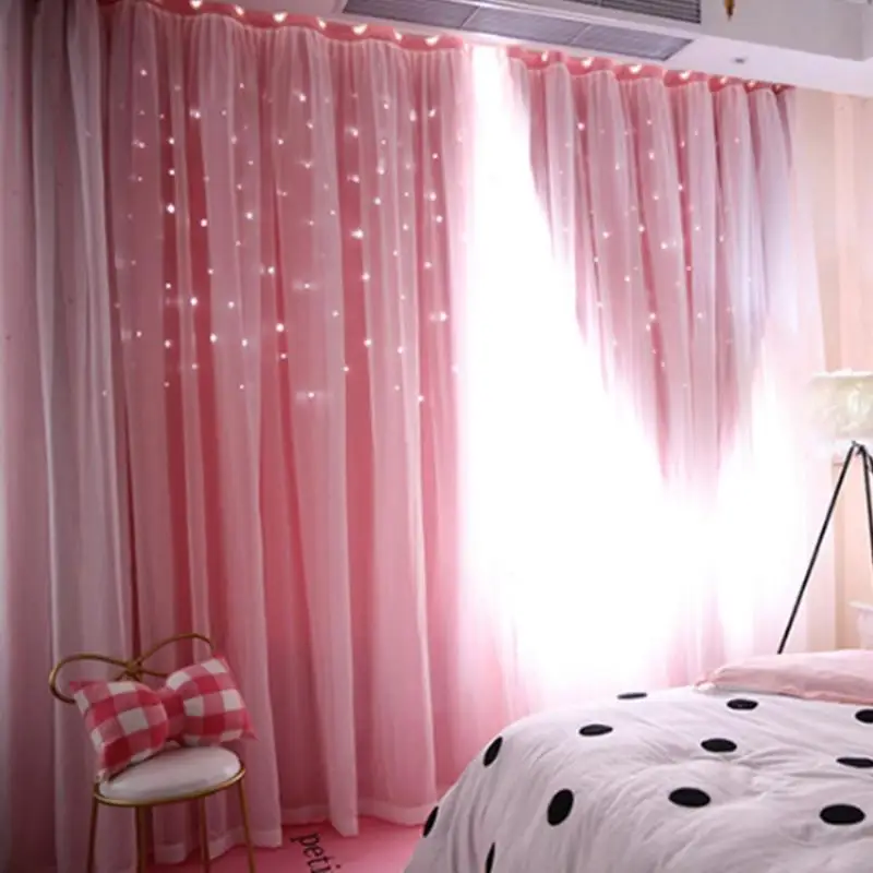 

Hollowed Out Star Shading Window Blackout Curtain Drapes Purdah for Living Room Princess Children Room Baby Kid's Room Curtain30