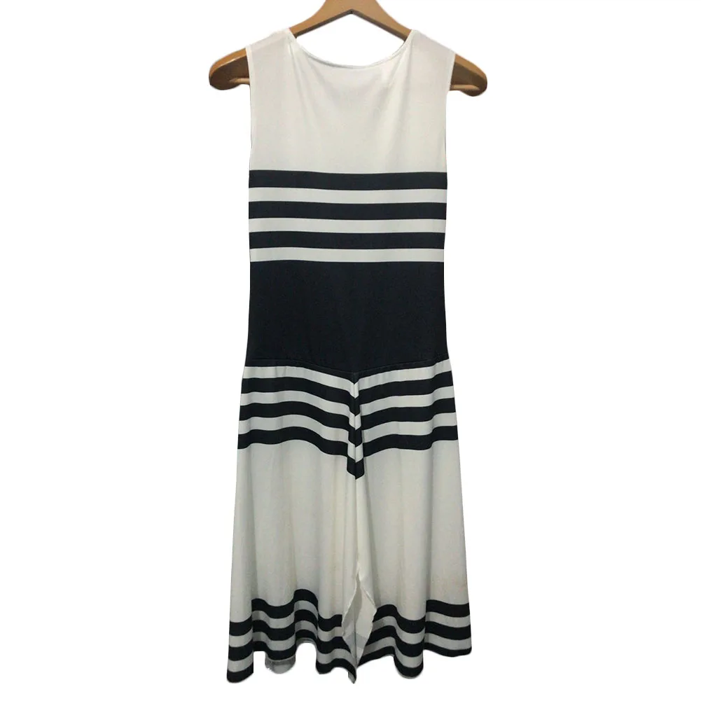 Женское платье в черно белую полоску без рукавов Medi свободное Клубное большого