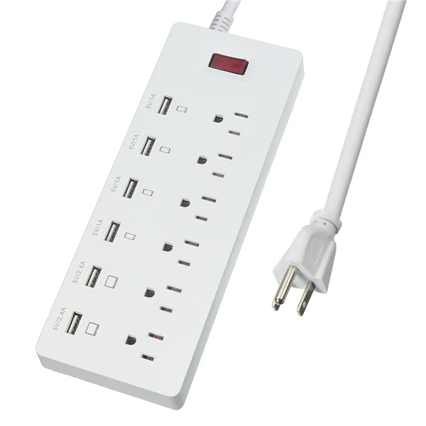CLAITE 5V 2.4A 4 США AC Мощность разъем 6 USB розетки Газа защищенный свинцовый шнур
