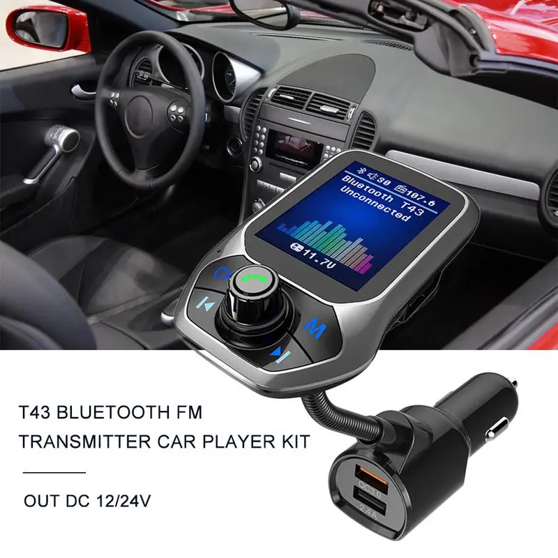 Двойное USB быстрое автомобильное зарядное устройство с QC3.0 T43 Bluetooth fm-передатчик