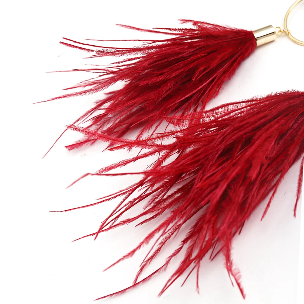 Серьги с перьями, длинные кристальные кисточки, украшения для женщин на свадьбу в богемском стиле из настоящего страуса.