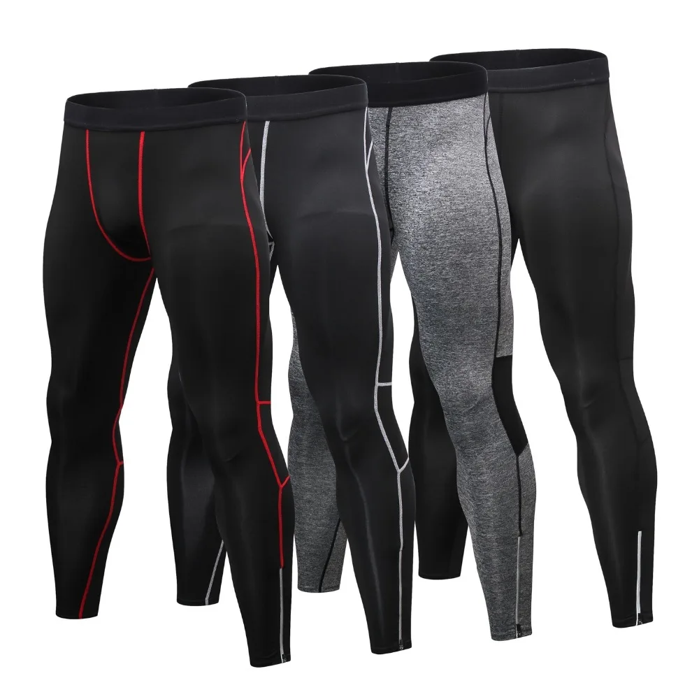 

New Compression pants men sport Zipper Design Reflective Sport Pants Quick Dry Running tights men Workout Gym Fitness pants
