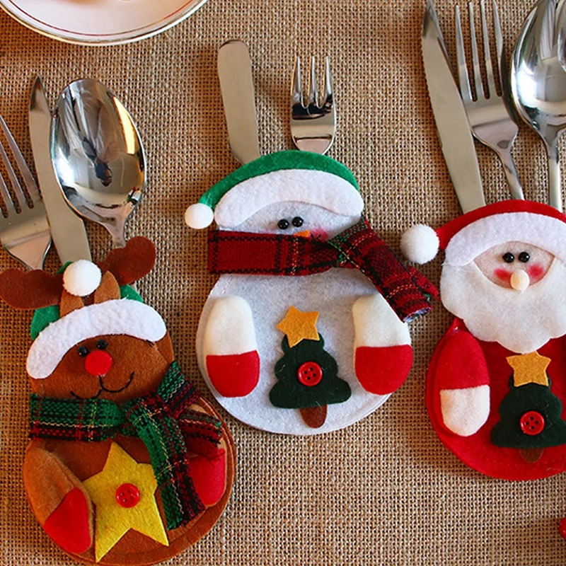 New-1pcs Cute Christmas Xmas Decor Kitchen Tableware Holder Pocket Dinner Bag snowman | Дом и сад