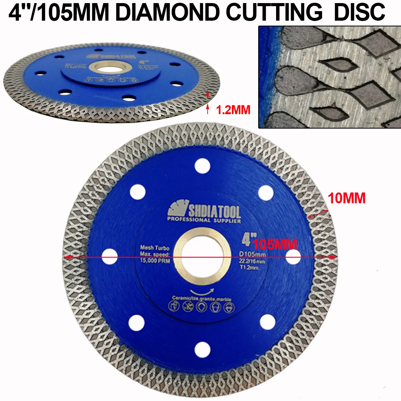 SHDIATOOL 5pcs 4&quot/105MM 4.5&quot/115MM 5&quot/125MM X Mesh Turbo Diamond Saw Blade Cutting Disc for Marble Ceramic Porcelain Tile |