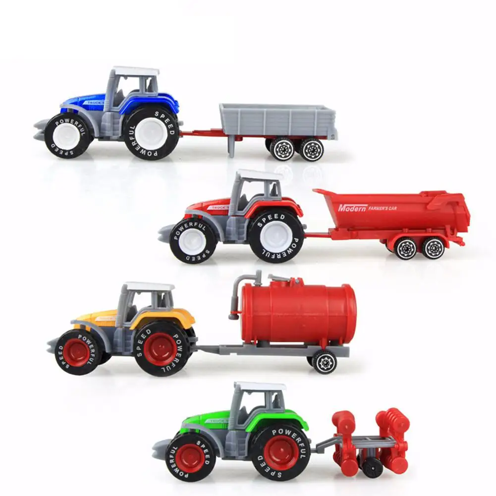 

RCtown 4Pcs/Set Kids Simulate 1:64 Engineering Sliding Farm Tractor Alloy Car Toy