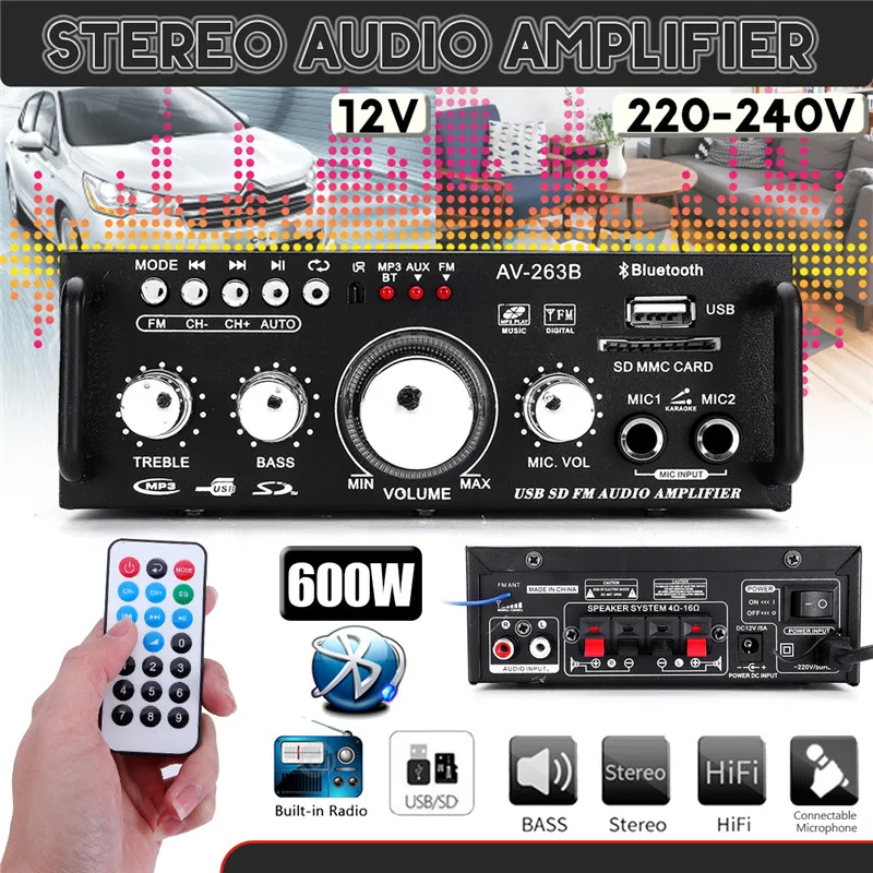 220 240В 600 Вт 2CH Hifi цифровой аудио усилитель 4 16 не поддерживает Bluetooth стерео караоке