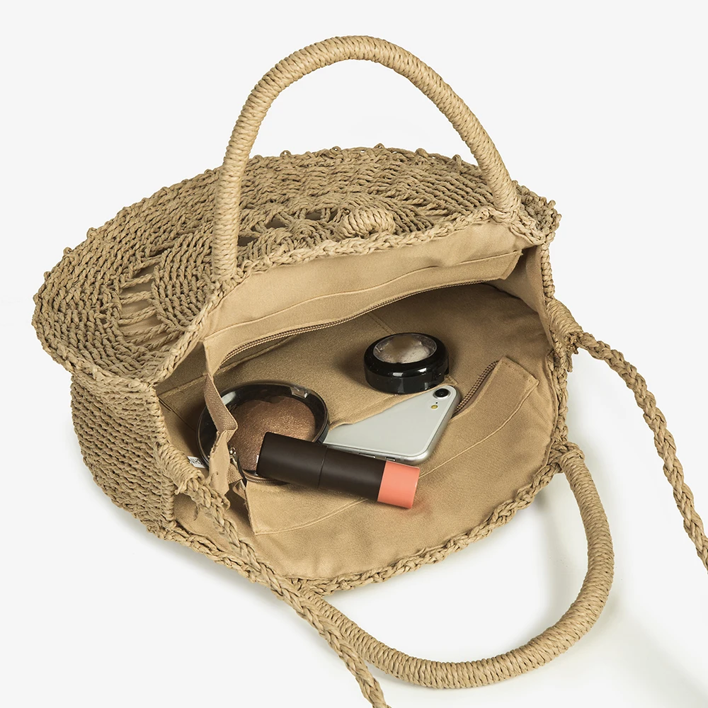 Lefur круглая соломенная летняя сумка ручная работа полый пакет для пляжа женщин