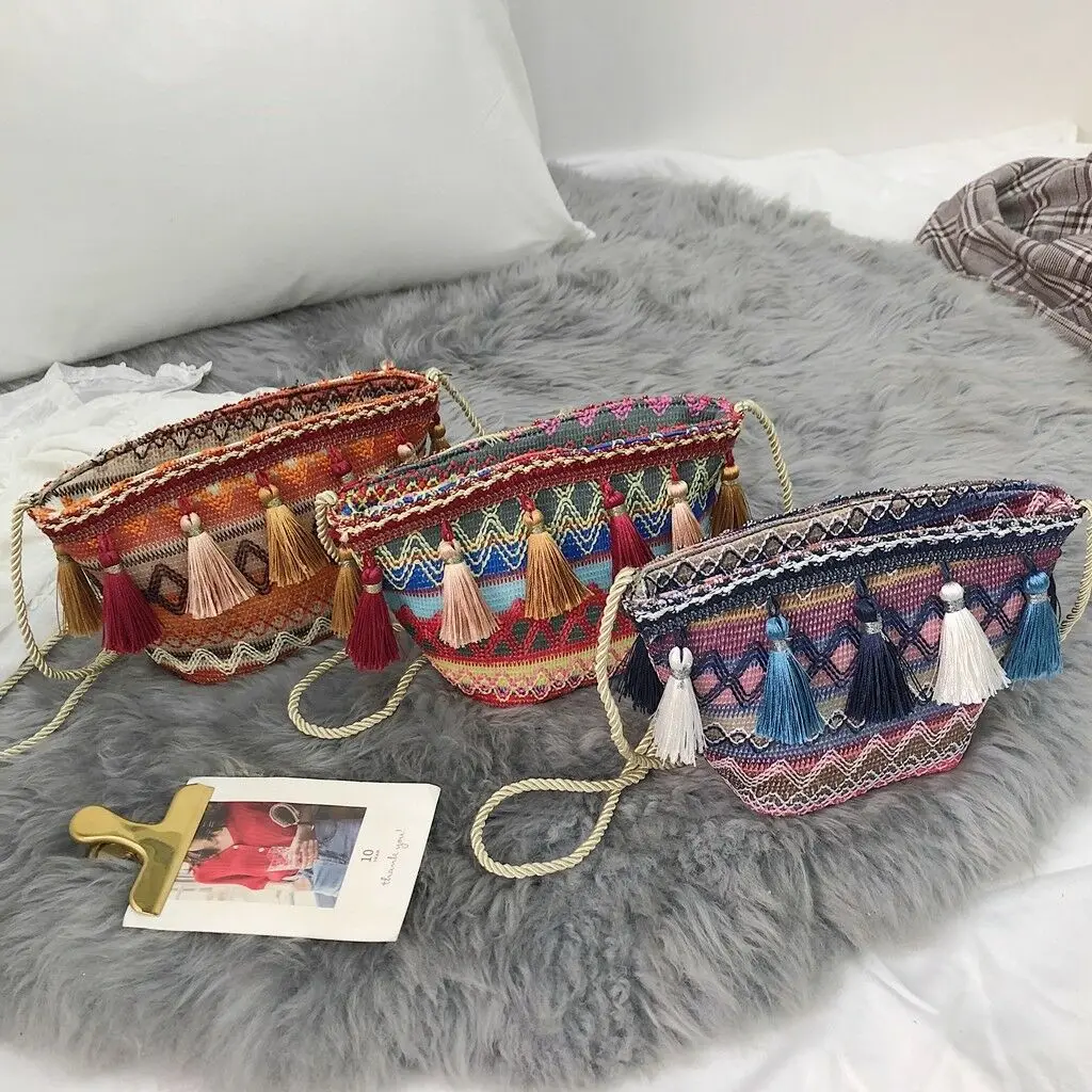Популярная модная женская сумка через плечо 2019 Соломенная пляжная ручной работы