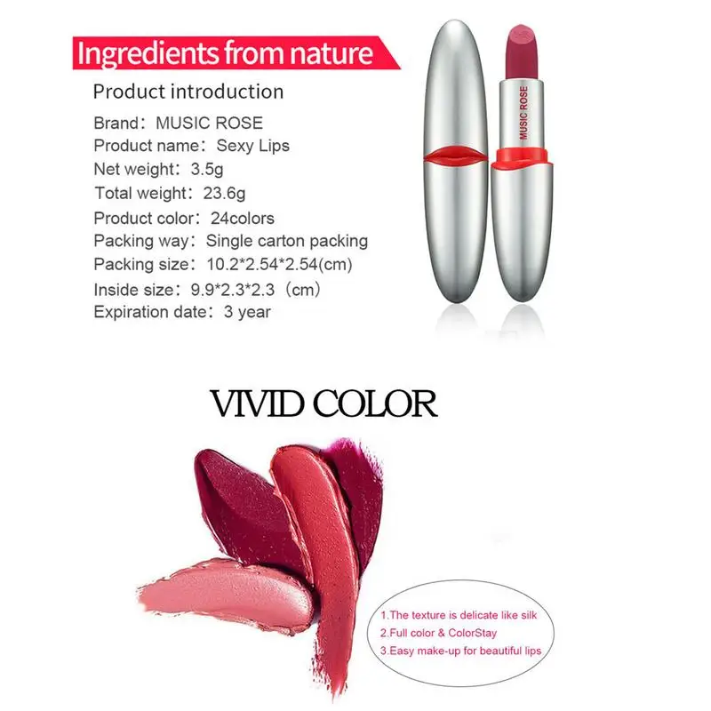 24 Color Optional Lipstick Sexy Bright Non-stick Cup Moisturizing Long Lasting Highly Pigmented |