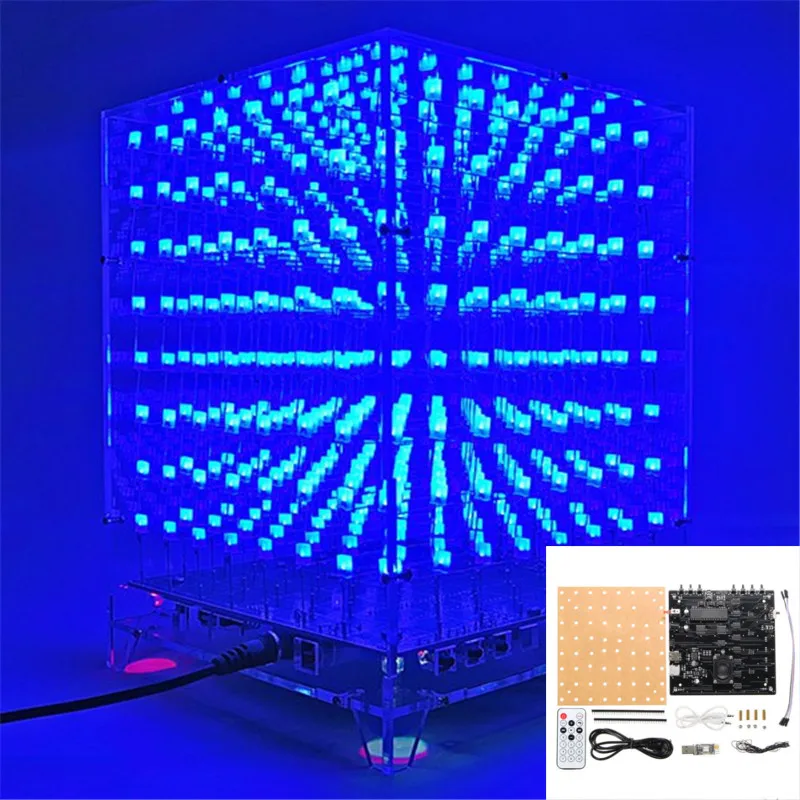 LEORY 3D 8x8x8 встроенный MP3 музыкальный динамик светодиодный DIY Электронный комплект