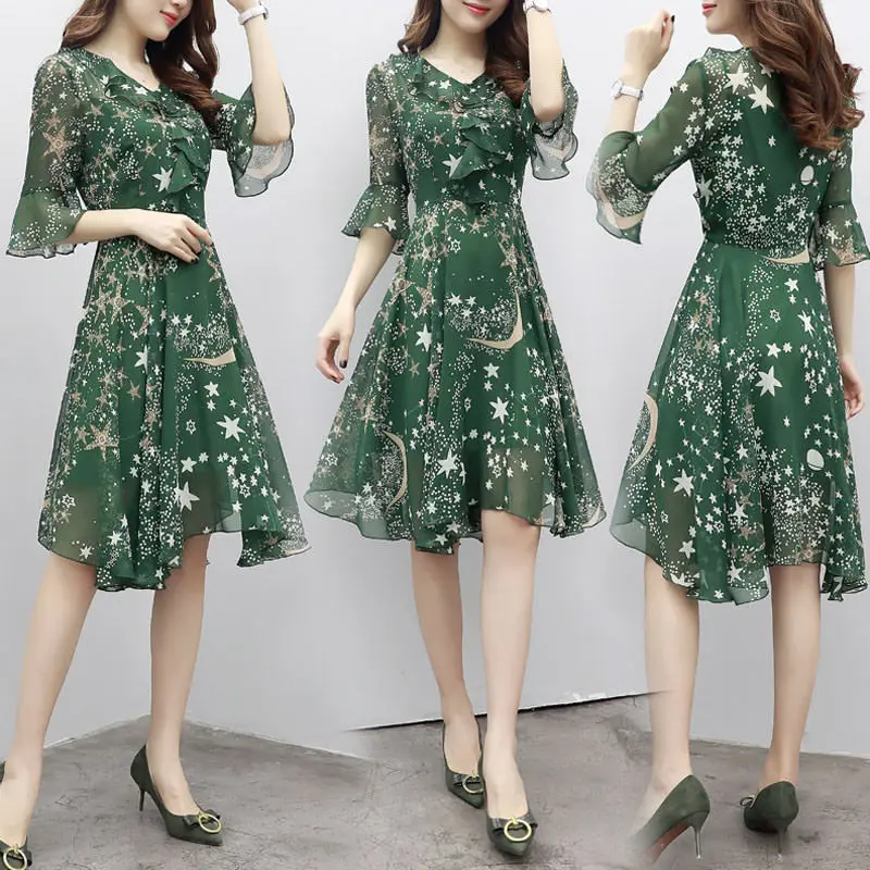 Женское богемное летнее шифоновое платье с оборками и v образным вырезом пляжный