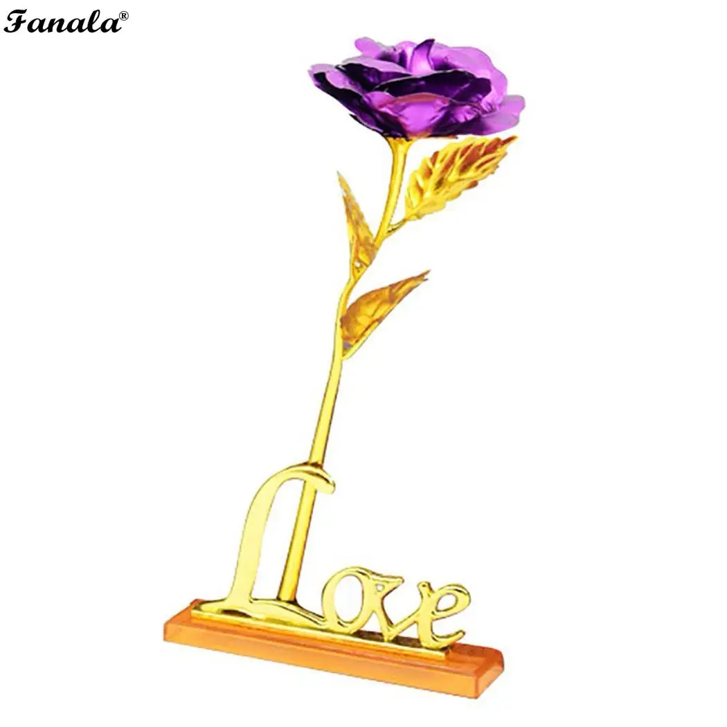 Модная Золотая фольга цветок искусственная Роза красный фиолетовый темно синий
