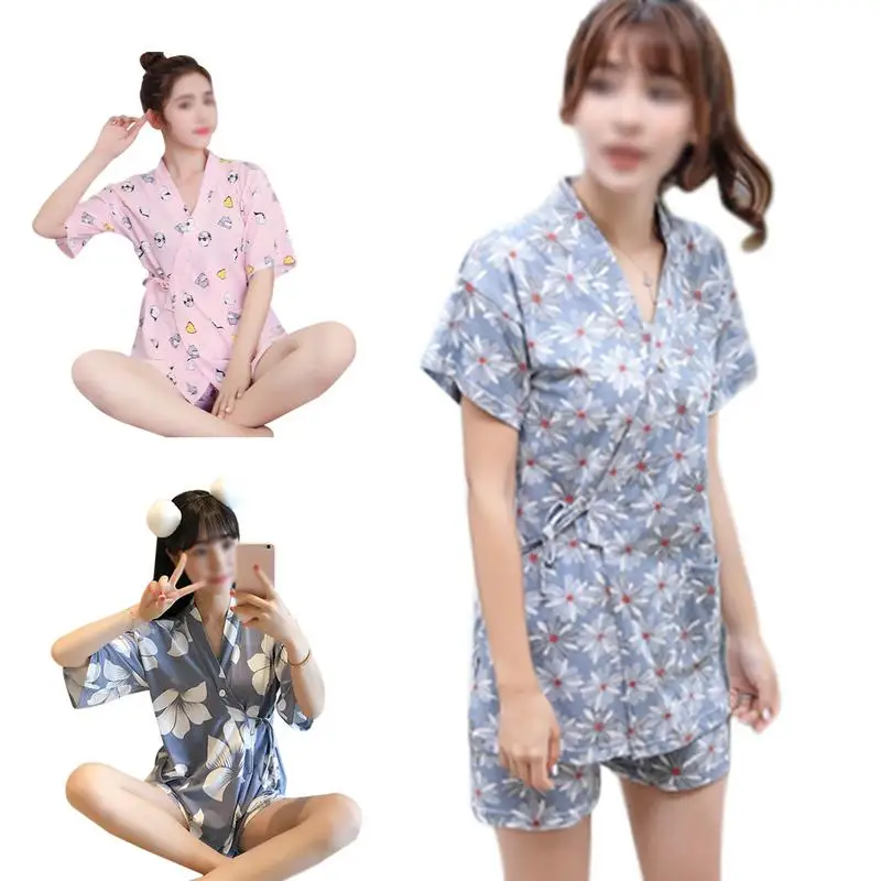 Летняя японская Пижама кимоно женские шорты с короткими рукавами дышащие