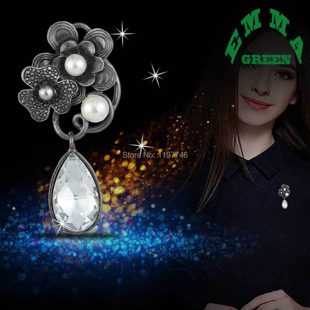 Crystal Flower Brooch Pin Simulated-Pearl Corsage Vintage Jewelry Brooches Accessories For Wedding Party Gift Women | Украшения и