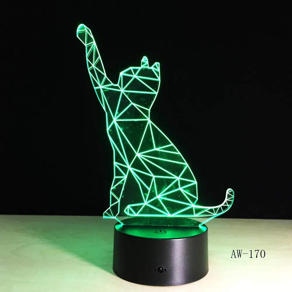 7 цветов волнистая лампа в виде кошки 3D визуальные светодиодные ночники для детей