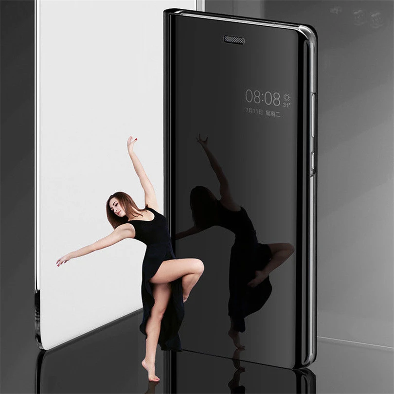 Transparent View Kickstand Mirror Shockproof Phone Case For Huawei Y5 Y6 Y7 Prime 2018 Y9 2019 Waterproof Shelf Cover Anyy | Мобильные