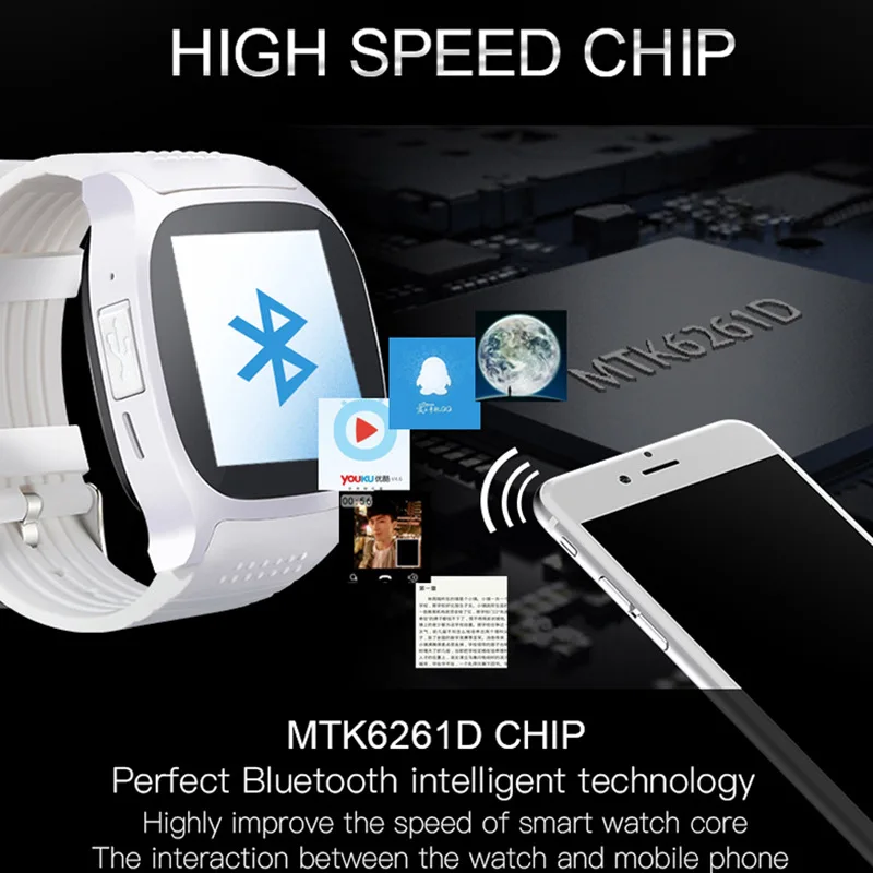 T8 Bluetooth умные часы Поддержка SIM TF карта с 0.3mp камера smartwatch спортивные наручные