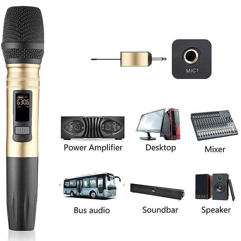 BMDT-Ux2 Uhf Wireless Microphone System Handheld Led Mic Speaker With Portable Usb Receiver For Ktv Dj Speech Amplifier Re | Спорт и