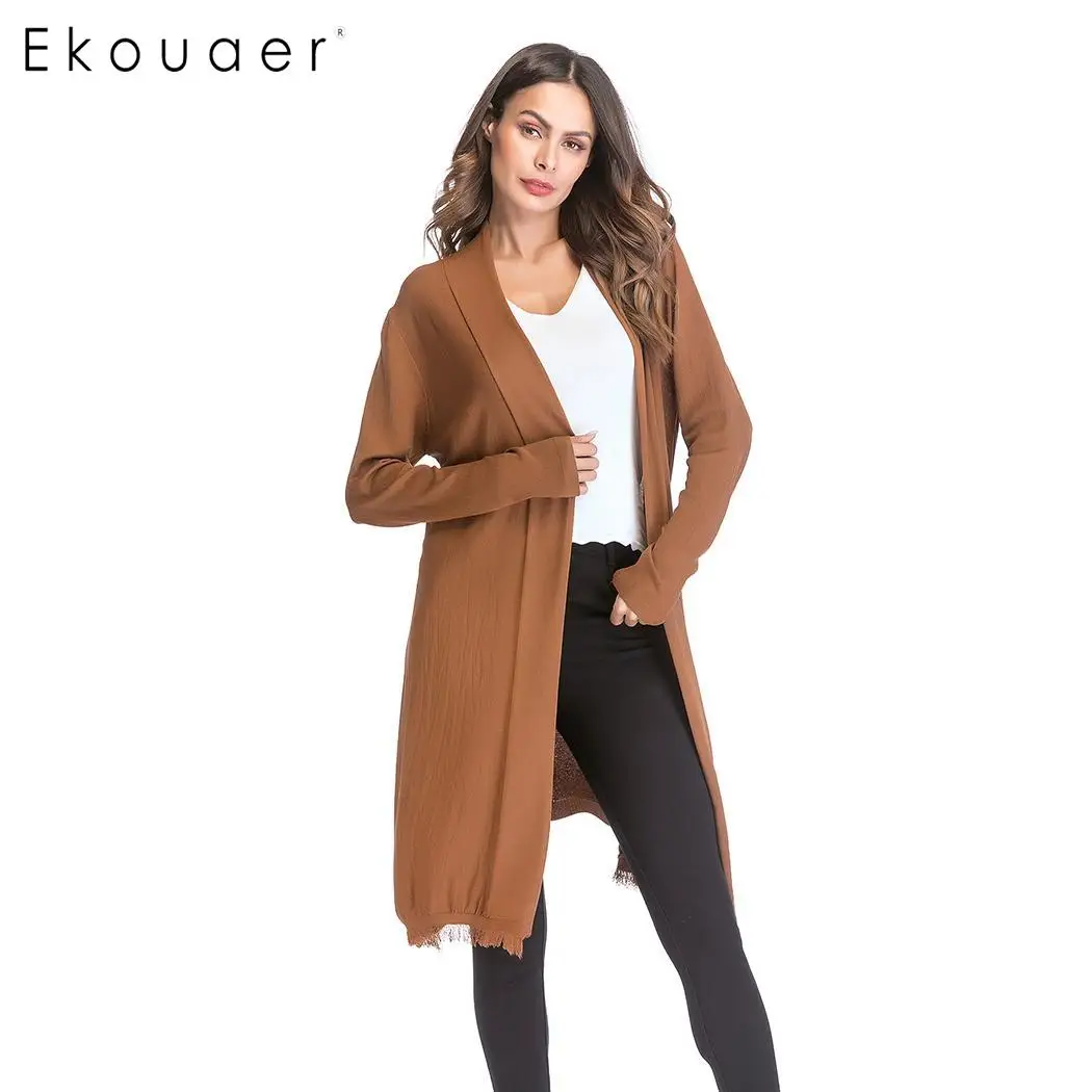 Женский длинный кардиган Ekouaer модный вязаный свитер с отложным воротником и