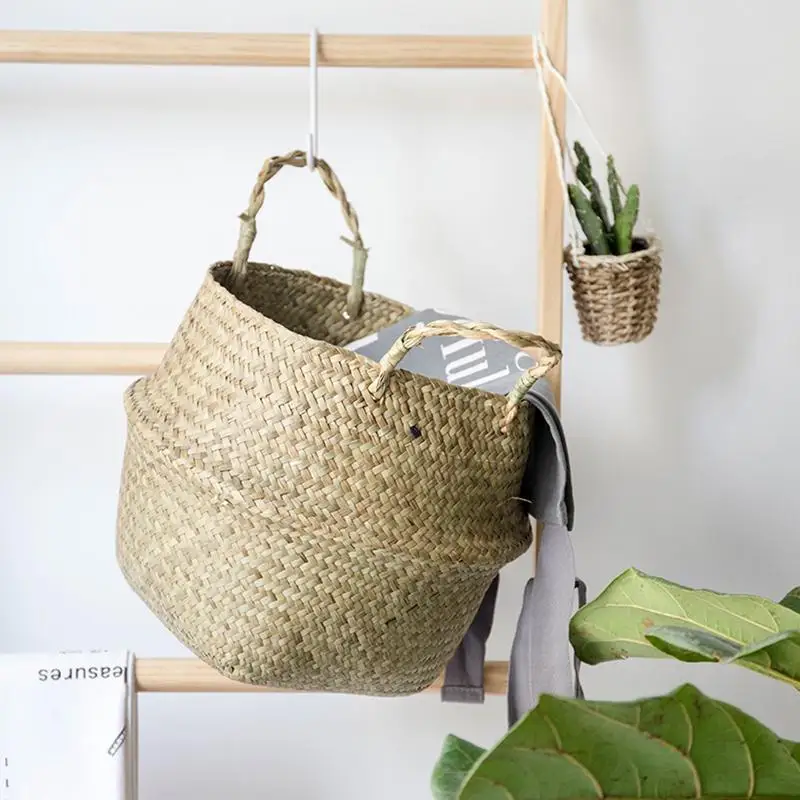 Natural Seaweed Woven Handheld Toy Storage Basket Lacework Nordic Style Plant Flower Pots Hand-Knotted Foldable 2019 | Дом и сад