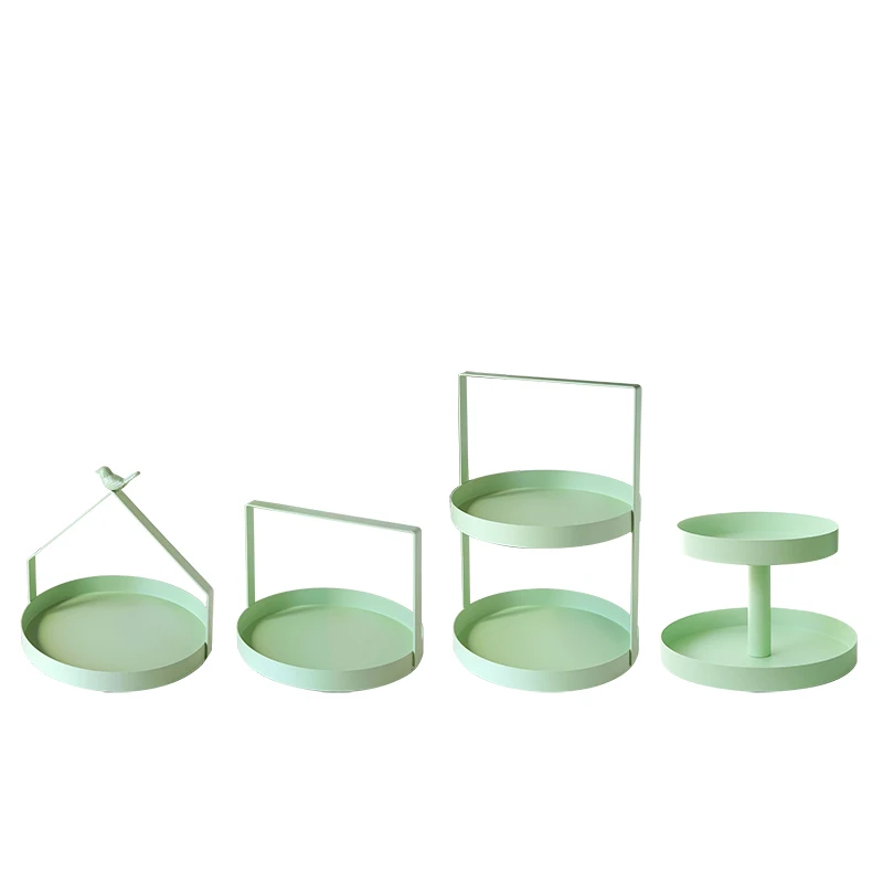 

Green Round Wrought Iron Cake stands Metal Handle Fruit Basket